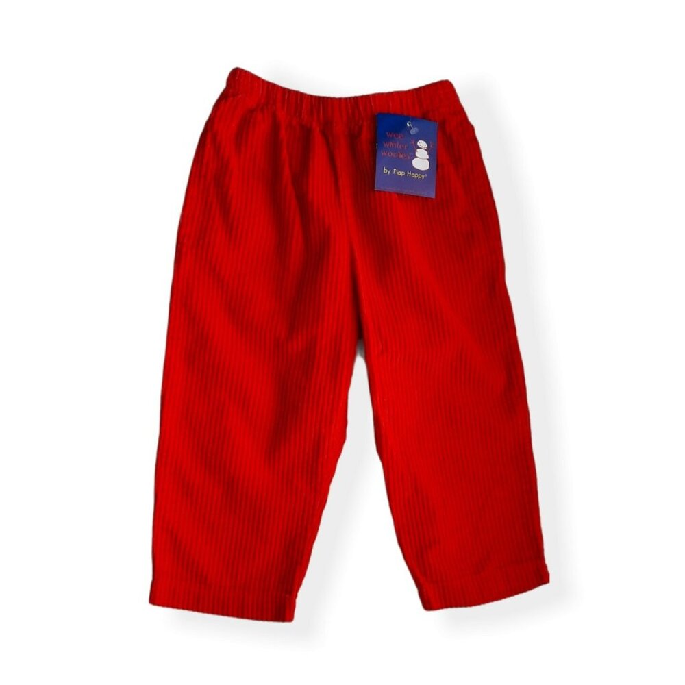 Vintage Y2K Flap Happy Red Corduroy Pants Boys 2 Wide Wale Pull On USA 90s